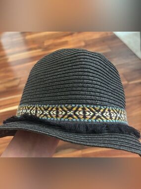 Roxy Black Straw Hat with Colorful Woven Band